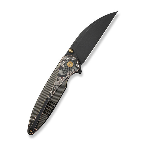 WE Knife Zenthra (WE24021C-3) 3.3" Bohler M390 Blackwashed Wharncliffe Plain Blade, Bronze and Black Titanium Handle w/ Copper Foil Carbon Fiber Inlay