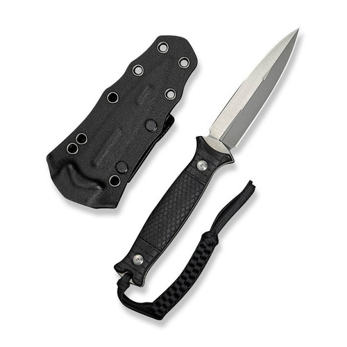 CIVIVI Perfrico (C23026-1) 4.49" Sandvik 14C28N Satin Single Edge Dagger Plain Blade, Milled Black G-10 Handle, Black Kydex Sheath w/ T-Clip