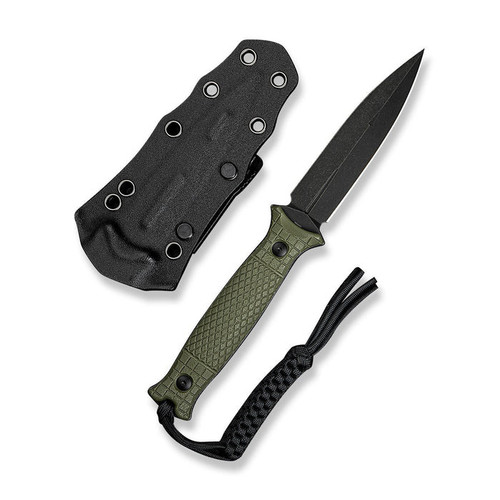 CIVIVI Perfrico (C23026-2) 4.49" Sandvik 14C28N Blackwashed Single Edge Dagger Plain Blade, Milled OD Green G-10 Handle, Black Kydex Sheath w/ T-Clip