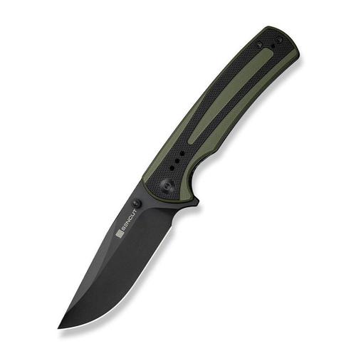Sencut Regnator (S24057-2) 3.48" Black Clip Point Plain Blade, Green and Black G-10 Handle