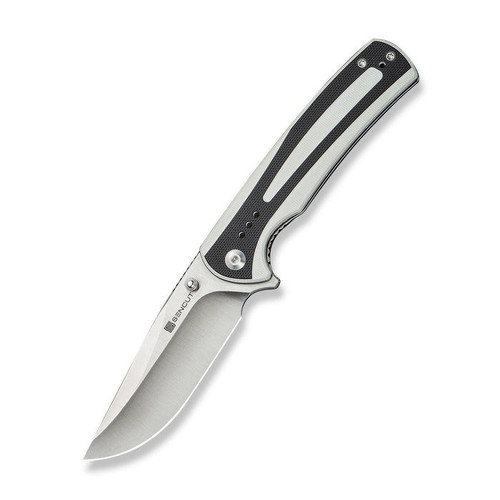 Sencut Regnator (S24057-3) 3.48" Satin Clip Point Plain Blade, White and Black G-10 Handle