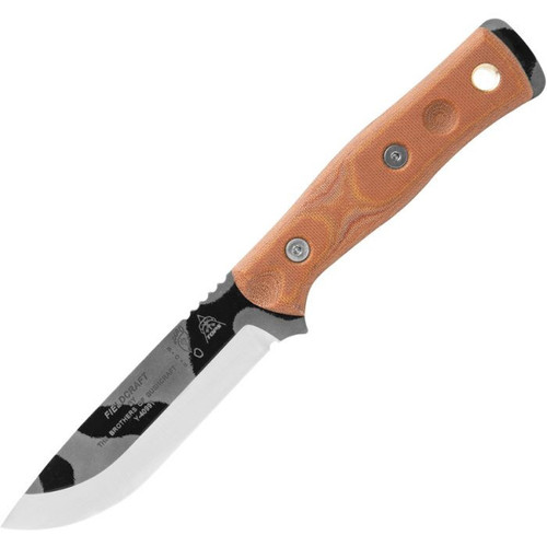 TOPS BOB Fieldcraft Hunter (BROS-01CAMO) 4.625" 1095 Urban Camo Drop Point Plain Blade, Brown G-10 Handle, Black Kydex Sheath