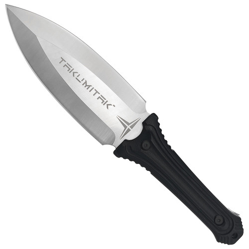 Takumitak Knives Sentinel (TKF203SL) 5.5" D2 Polished Double Edge Spear Point Plain Blade, Milled Black G-10 Handle, Black Kydex Sheath