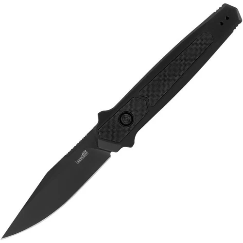 Kershaw Launch 17 7951BLK automatic knife open view showing the 3.5-inch black Cerakote clip point blade and black handle.