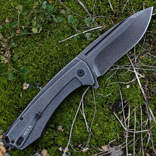 Buck Knives Ruckus (713GRS) 3.5" D2 Blackwashed Drop Point Plain Blade, Green Aluminum Handle w/ Steel Frame