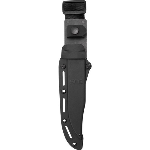 SOG Tech Bowie (SOG-S11B-BX) 6.4" AUS-8 Stonewashed Clip Point Plain Blade, Black Kraton Handle w/ Steel Guard and Pommel, Black Kydex Sheath