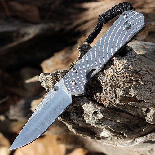 Chris Reeve Small Sebenza 31 Unique Graphic Style: SS20"A" - 2.99" Stonewash/Polished CPM-MagnaCut Drop Point Blade, Sandblasted Titanium with Hematite, Silver Hardware (S31-1408-0400)