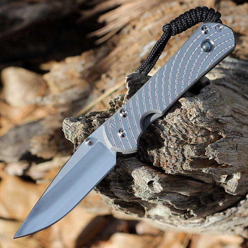 Chris Reeve Small Sebenza 31 Unique Graphic Style: SS20"A" - 2.99" Stonewash/Polished CPM-MagnaCut Drop Point Blade, Sandblasted Titanium with Hematite, Silver Hardware (S31-1408-0400)