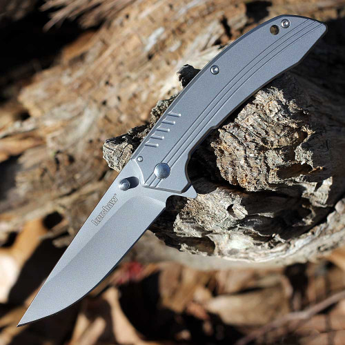 Kershaw Shroud A/O (1349) 3.12" 8Cr13MoV Satin Drop Point Plain Blade, Gray Stainless Steel Handle