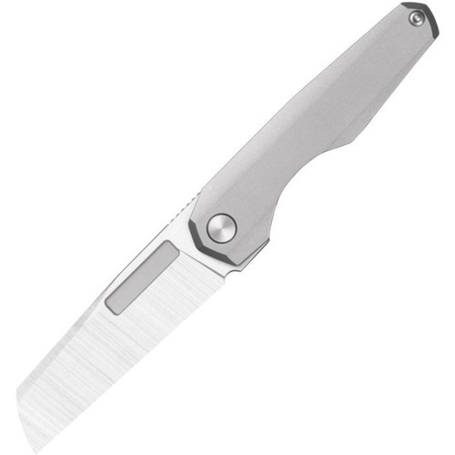 Vero Engineering Neuron (VRONBSS) 2.76" Bohler M390 Satin Sheepsfoot Plain Blade, Stonewashed Titanium Handle w/ Double Detent Non-Locking