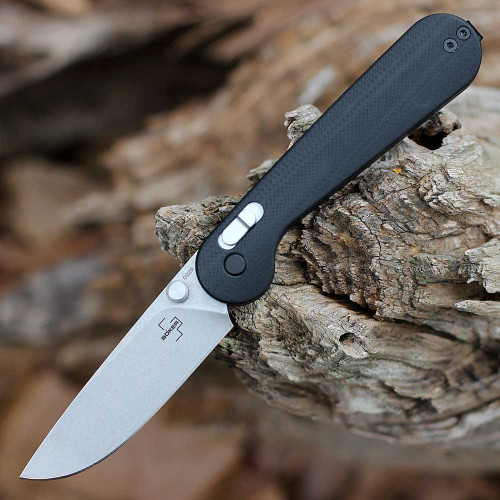 Boker Plus Hebdo 01BO899 - 2.83" Stonewashed Nitro-V Drop Point Plain Blade, Black G-10 Handle
