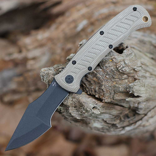 Boker Plus Micro Tracker Folder/Flipper 01BP0002 - 3.12" Black 154CM Harpoon Blade, Brown Micarta Handle
