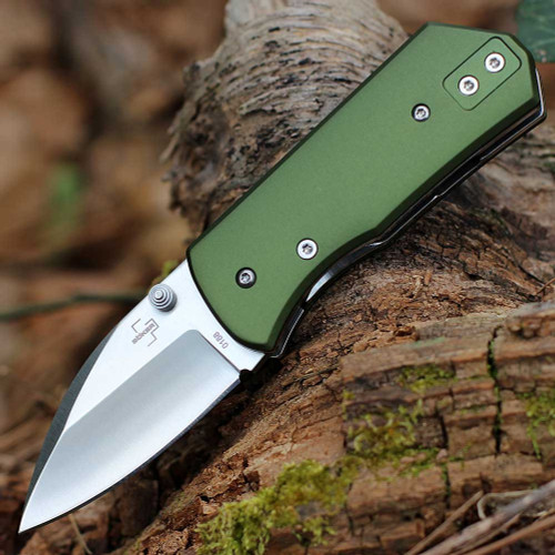 Boker Plus Lefti (01BP0006) - 2.24" Satin 12C27 Sheepfoot Plain Blade, Green Aluminum Handle