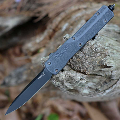 Hogue Counterstrike OTF Automatic (36972) 3.35" Drop Point CPM-20V Black Blade, Black Aluminum Back Scale, Gray Front Scale, Glass Breaker