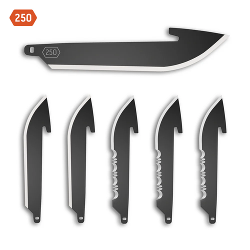 Outdoor Edge RazorSafe Replacement Blades 6PK 250 (2.5" Black DP) RRC25K-6C  2 Drop Point Plain Edge, 3 Drop Point Partially Serrated