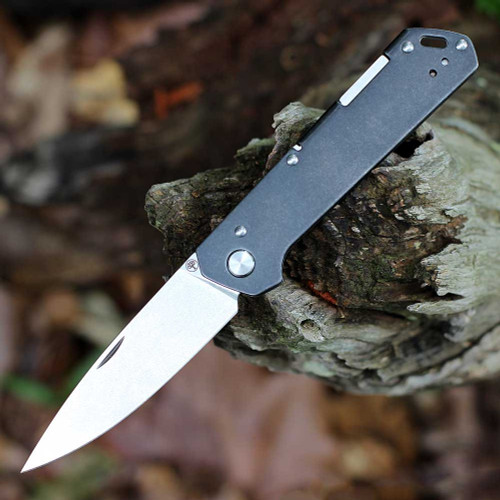 Boker Solingen Kihon Bifold 42a (110313) 2.9" Magnacut Satin Drop Point Plain Blade, Blackwash Stainless Steel Handle, Nail Nick Opener, Back Lock