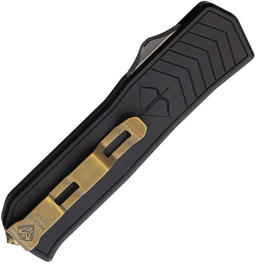 Medford Merc-1 OTF (MD2134TG42AB) 3.75" S45VN Tumbled Dagger Plain Edge Blade, Black Aluminum Handle, Glass Breaker, Bronze Hardware, Nylon Zipper Storage Case