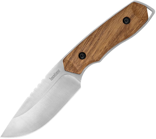 Kershaw Halt (KS1417) 3.50" SS Satin Drop Point Plain Blade, Brown Wood, Black Nylon Sheath