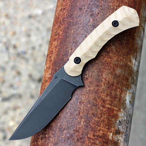 Toor Knives Brauler Fixed Blade (TK8235) 3.8" CPM-CruWear  Blackwash Drop Point Plain Blade, Omaha Tan Handle, Full Tang, FlexTech Velvet Lined Kydex Sheath