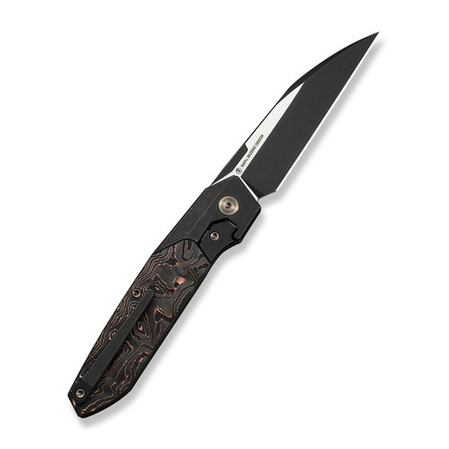 WE KNIFE Brr15 Flipper Knife Black Titanium Handle With Copper Foil Carbon Fiber Inlay (3.25" Black Stonewashed Wharncliffe Bohler M390 Blade, Satin Flat) WE24007-1
