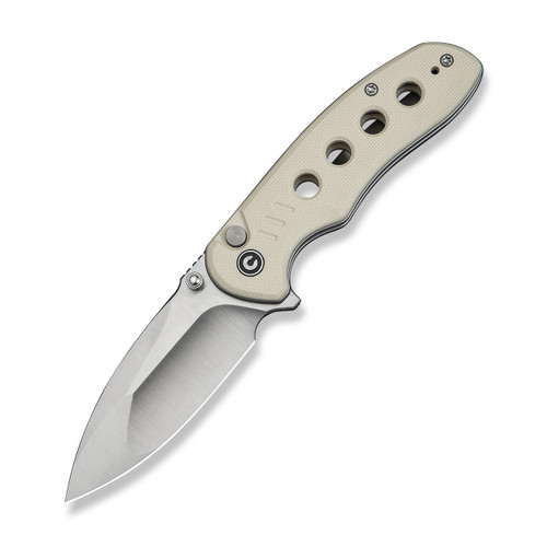 CIVIVI Triptych Flipper, Thumb Stud, Button Lock Knife - Ivory G10 Handle (2.97" Satin Finished 14C28N Blade) C23085B-2