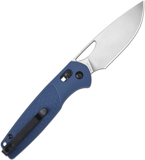 CJRB Acacia (J1952) 3.25" AR-RPM9 Satin Drop Point Plain Blade, Blue FRN Handle, Crossbar Lock