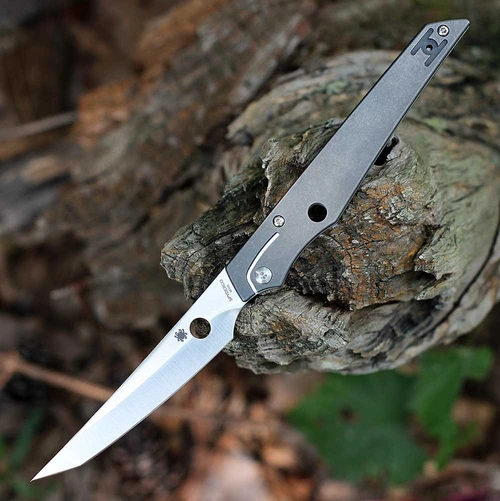 Spyderco Cobol C273TI open — Böhler M390 satin hybrid tanto blade, gray titanium handle, SLIPIT non-locking, Paul Alexander design