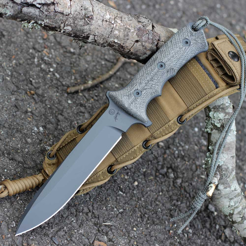 Chris Reeve Green Beret (GB7-1005) - 7.0in CPM Magnacut Black Cerakote Spear Point Plain Blade, Black Canvas Micarta Handle -Coyote Brown Nylon Sheath