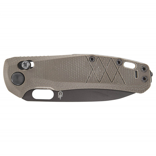 Gerber Quadrant (G1064582) 3.2" 440A Gray Drop Point Blade, Tan Micarta Handle, Crossbar Lock