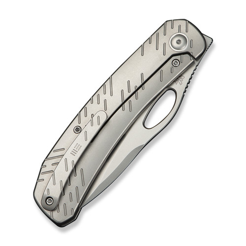 WEKNIFE Inmate Front Flipper & Thumb Hole Knife Gray Titanium Handle & Raindrops (3.7" Stonewashed CPM 20CV Blade) WE23096B-1