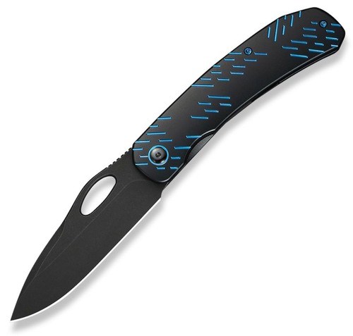WEKNIFE Inmate Front Flipper & Thumb Hole Knife Black Titanium Handle with Blue Raindrops (3.7" Black Stonewashed CPM 20CV Blade) Frame Lock, WE23096B-2
