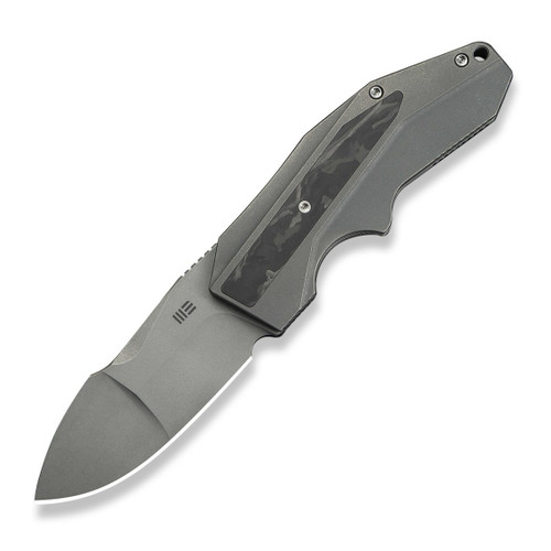 WEKNIFE Coral SLT Flipper Knife Gray Titanium Handle With Marble Carbon Fiber Inlay (2.95" Gray Stonewashed CPM 20CV Blade) Frame Lock, WE24044-2