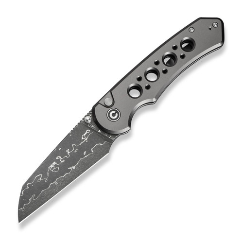 CIVIVI Pragma Prime Thumb Stud & Button Lock Knife Gray Aluminum Handle (3.49" Wharncliffe Damascus Blade) C24067-DS1
