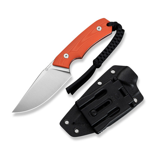 CIVIVI Gander Fixed Blade Knife Orange G10 Contoured Handle (3.63" Satin Finished 14C28N Blade) C24058B-1, With 1PC Black Lanyard, Black Kydex Sheath & T-Clip