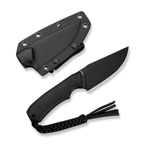 CIVIVI Gander Fixed Blade Knife Black Canvas Micarta Contoured Handle (3.63" Black Stonewashed 14C28N Blade) C24058B-2, With 1PC Black Lanyard, Black Kydex Sheath & T-Clip
