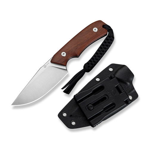 CIVIVI Gander Fixed Blade Knife Guibourtia Wood Contoured Handle (3.63" Satin Finished 14C28N Blade) C24058B-3, With 1PC Black Lanyard, Black Kydex Sheath & T-Clip