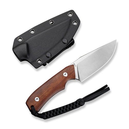 CIVIVI Gander Fixed Blade Knife Guibourtia Wood Contoured Handle (3.63" Satin Finished 14C28N Blade) C24058B-3, With 1PC Black Lanyard, Black Kydex Sheath & T-Clip