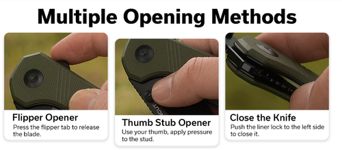 SENCUT Aetheris Flipper & Thumb Stud Knife Olive Drab Green G10 Handle (3.68" 9Cr18MoV Clip Point Black Finished Blade) Reversible Clip, Liner Lock, S24095-2