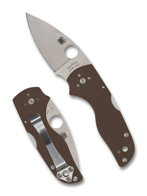 Spyderco Lil' Native® Mid Back Lock Sprint Run® Folding Knife 2.42" CPM® 15V® Stonewashed Plain Blade, Brown G10 Handles, Reveal 18 - C230MBGPBN15V