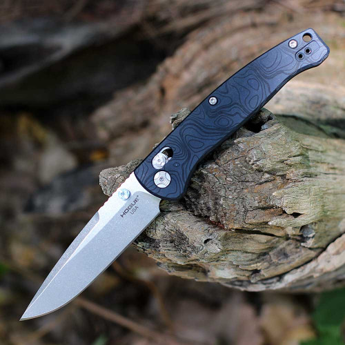 Hogue Mysto Water Manual Folder (24456) - 3.4" CPM Magnacut Stone Tumbled Clip Point Plain Blade, Blue Canyon Richlite Handle