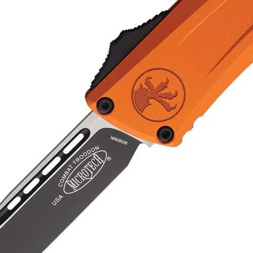 Microtech Combat Troodon SE Gen III (MCT11431OR) 4.0" Bohler M390MK 2 Tone Drop Point Plain Edge Blade, Orange Anodized Aluminum Handle