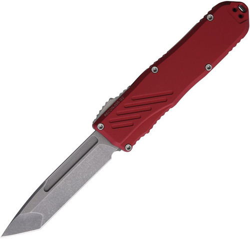 Guardian Tactical Recon 035-G2 OTF (GT94521) 3.38" Magnacut Stonewash Tanto Plain Edge Blade, Red Aluminum Handle