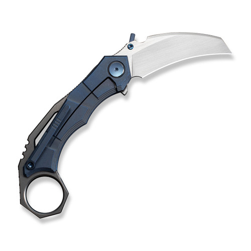 WEKNIFE Tayra Flipper- Blue Titanium Handle, Gray Titanium Integral Backspacer & Finger Ring (2.19" Hand Rubbed Satin Hawkbill Bohler M390 Blade) Frame Lock, WE24069-3