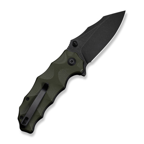CIVIVI Natterjack Front Flipper & Thumb Stud/Button Lock Knife, Milled OD Green G10 Handles (3.19" Black Stonewashed Clip Point 14C28N Blade) Reversible Clip, C24028-1