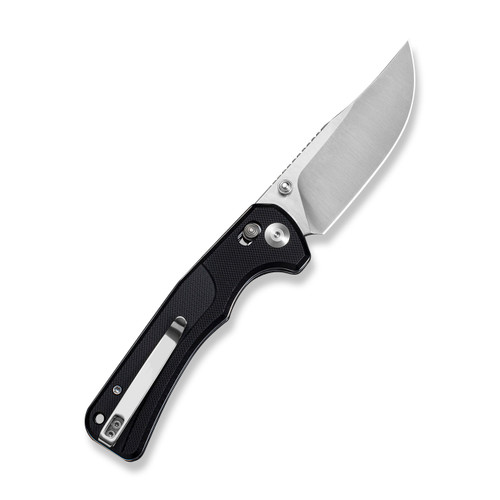 SENCUT Slybolt Thumb Stud & Crossbar Knife, Black G10 Handle (3.59" 9Cr18MoV Clip Point Satin Finished Blade) Reversible Clip, S25001-1