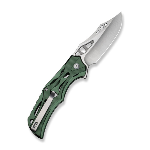 CIVIVI Biophase Flipper & Button Lock Knife, Green Aluminum Handles (3.48" Nitro V, Clip Point, Satin Finished Blade) Reversible Clip, C23083-1