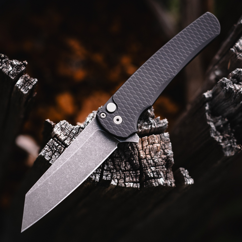Pro-Tech Malibu Button Lock Flipper (5435-AW) - 3.5" CPM-MagnaCut Acid Wash Reverse Tanto Blade, Black Dragon Scale 7075 Aluminum Handle with Blasted Hardware