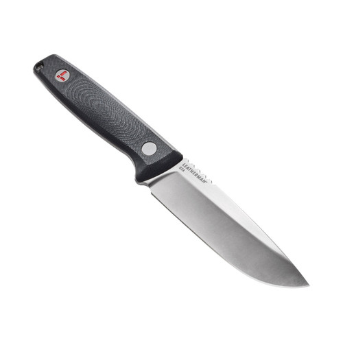 Leatherman Fixed Blade Trac™ (833405) 4.2" MagnaCut® Stonewashed Drop Point Plain Blade, Jet Black G10 Handle, Leather Sheath