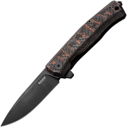LionSTEEL Myto (LSTMT01MCSS) 3.25" Blackwash Magnacut Drop Point Plain Blade, Snake Skin Fat Carbon Fiber Scale, Black Titanium Handle, Frame Lock