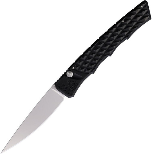 Piranha Crossfire (PKCP23BK) 3.13" Satin 154CM Drop Point Blade, Black Aluminum Handle, Push Button Auto